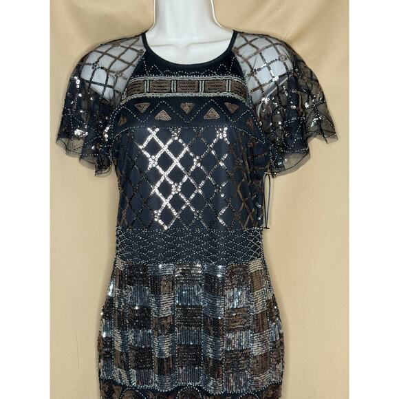 Unique Vintage Black God and Bronze Beaded and Sequin Flapper Dress M NWOT - Picture 5 of 11